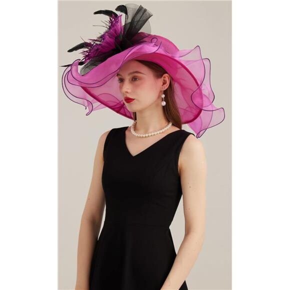Women's Kentucky Derby Church Dress Hat 03-rose-carmine - Picture 5 of 6